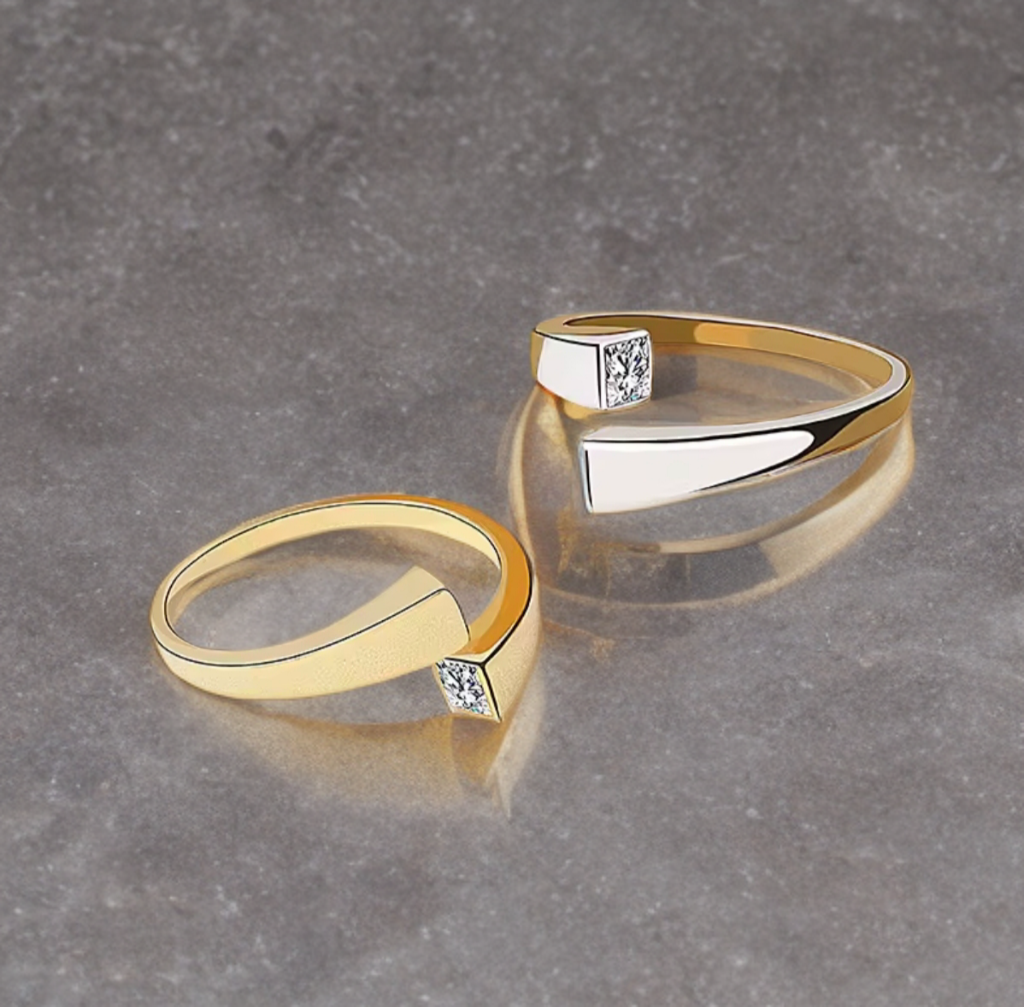 Modern Open Square Crystal Ring - Gold or Silver / Minimalist Statement Jewellery