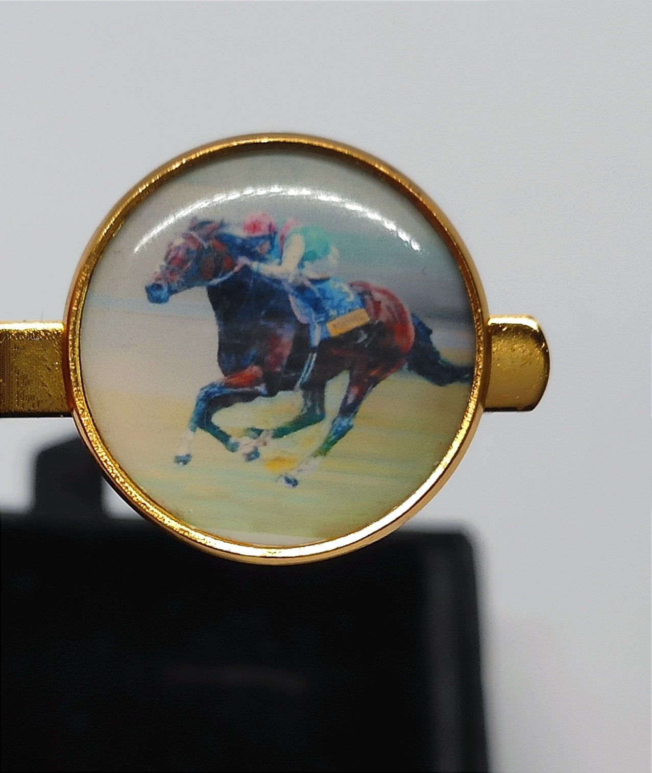 Horse Racing Cuff Links and aTie Clip Set