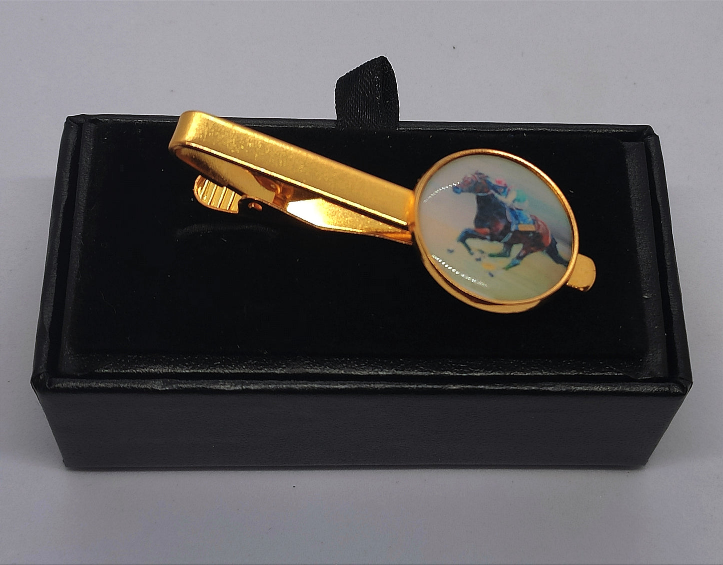 Horse Racing Cuff Links and aTie Clip Set