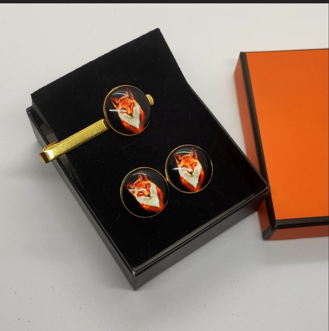 Fox Cufflinks and Tie Clip Set