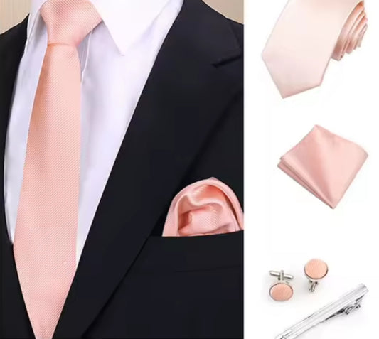 Men's Tie Set in Salmon Pink