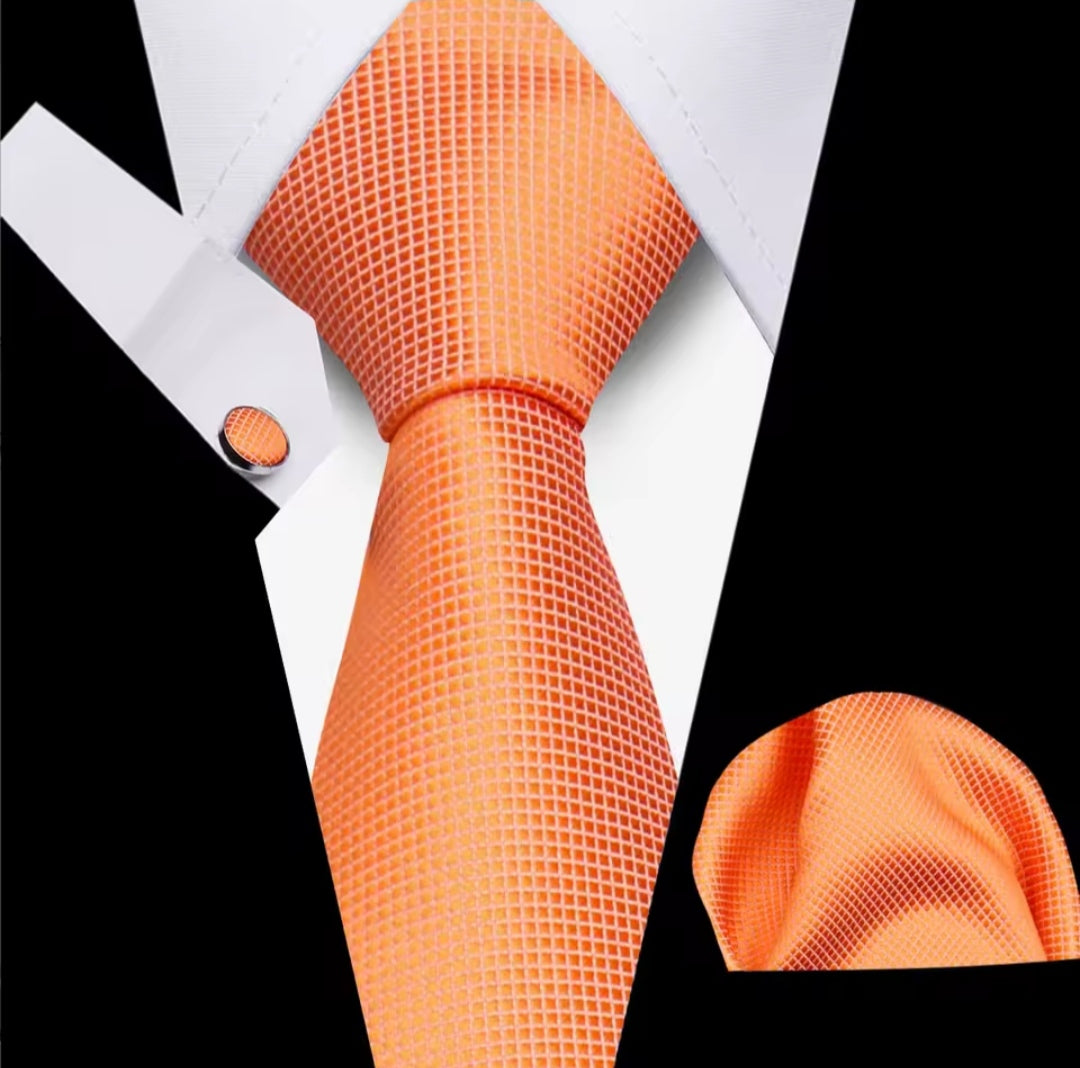 Mens Tie Set in Tangerine
