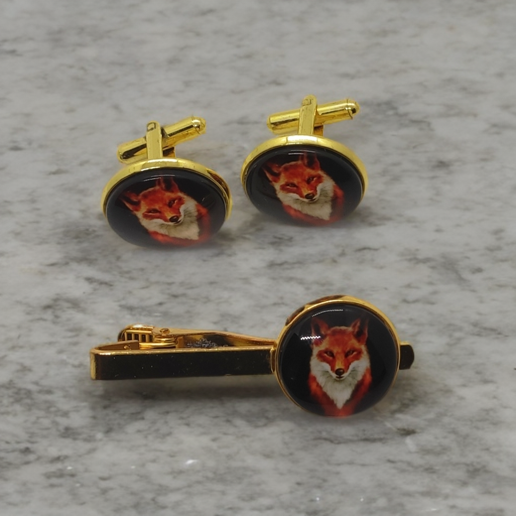 Fox Cufflinks and Tie Clip Set