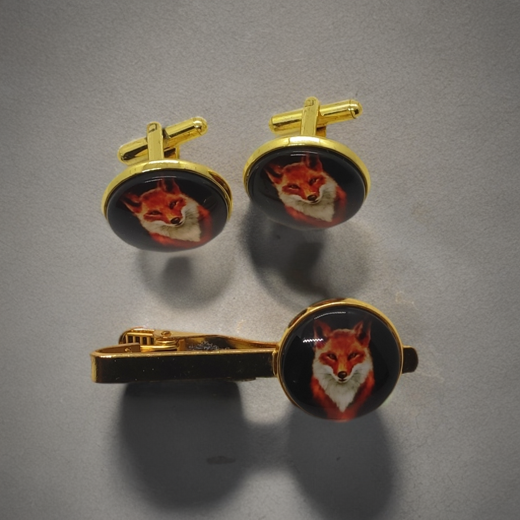 Fox Cufflinks and Tie Clip Set