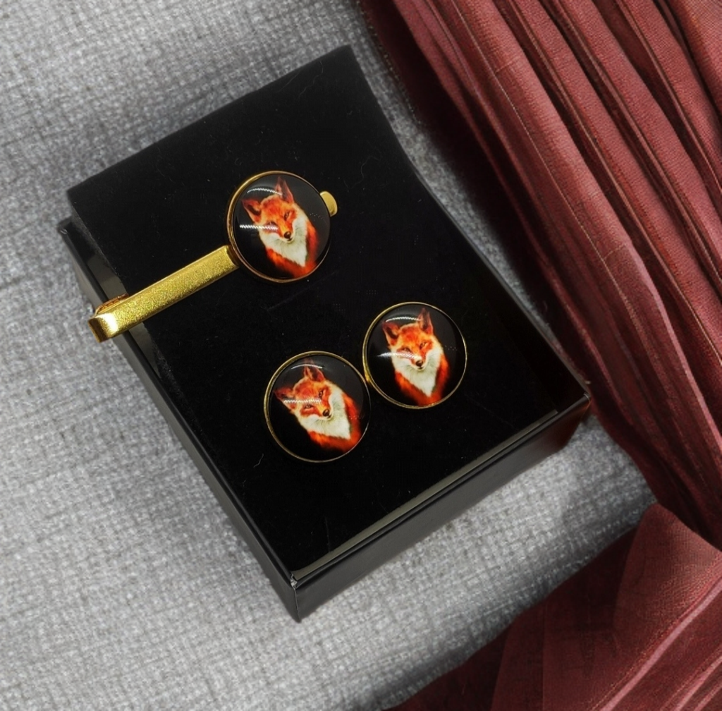 Fox Cufflinks and Tie Clip Set