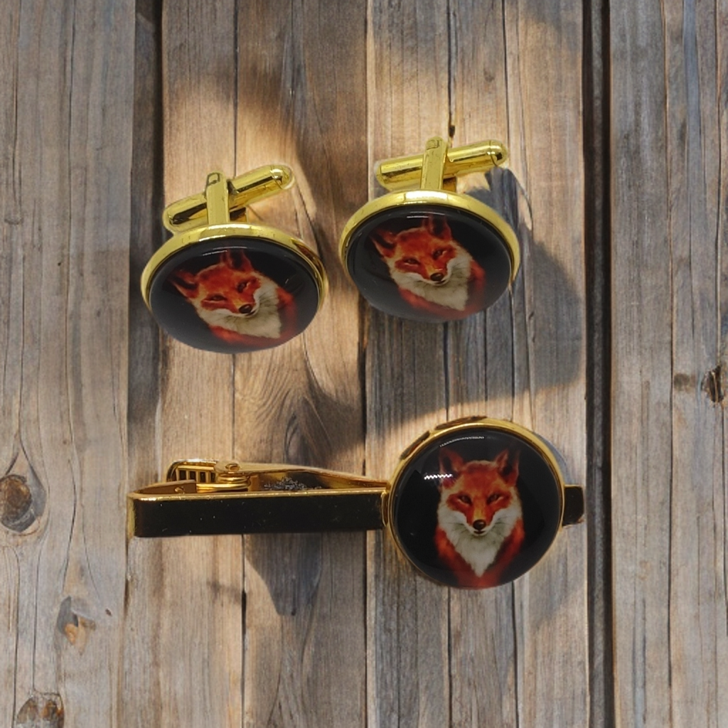 Fox Cufflinks and Tie Clip Set