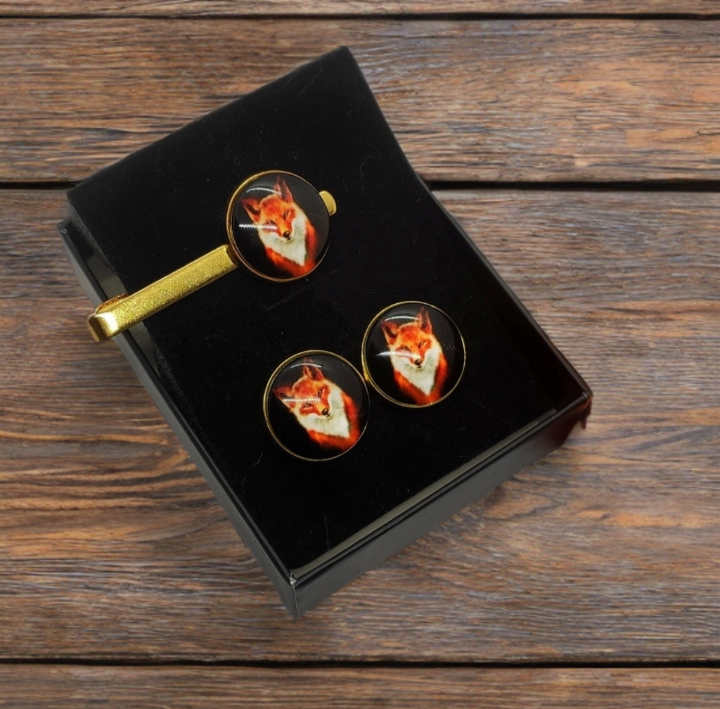 Fox Cufflinks and Tie Clip Set