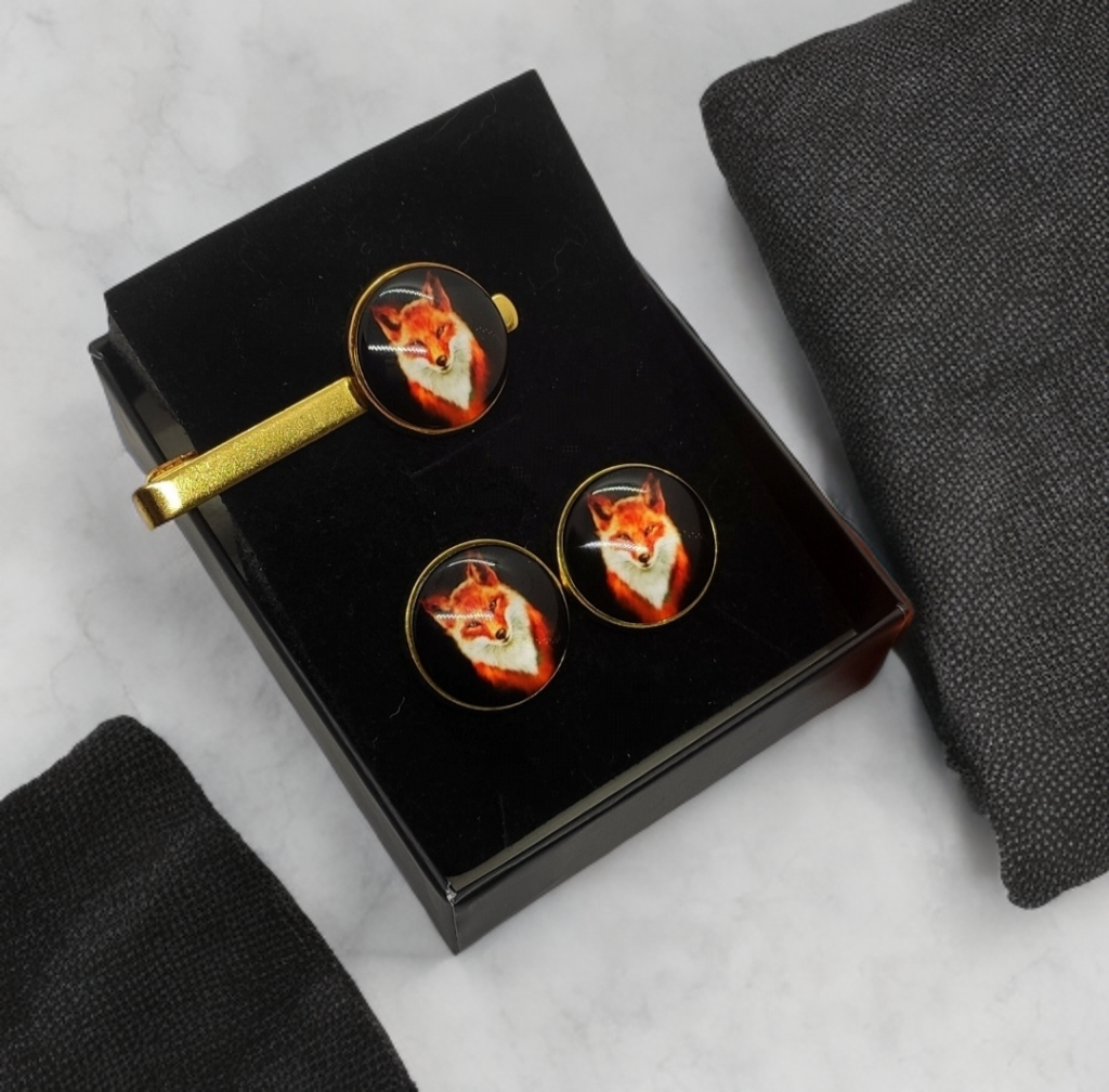 Fox Cufflinks and Tie Clip Set