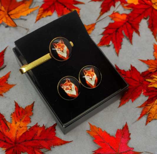 Fox Cufflinks and Tie Clip Set