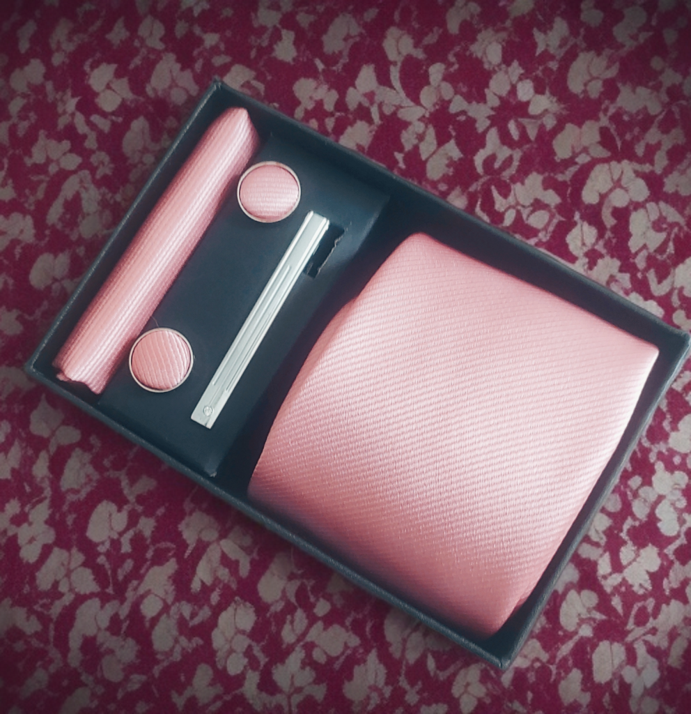 Men's Tie Set in Salmon Pink