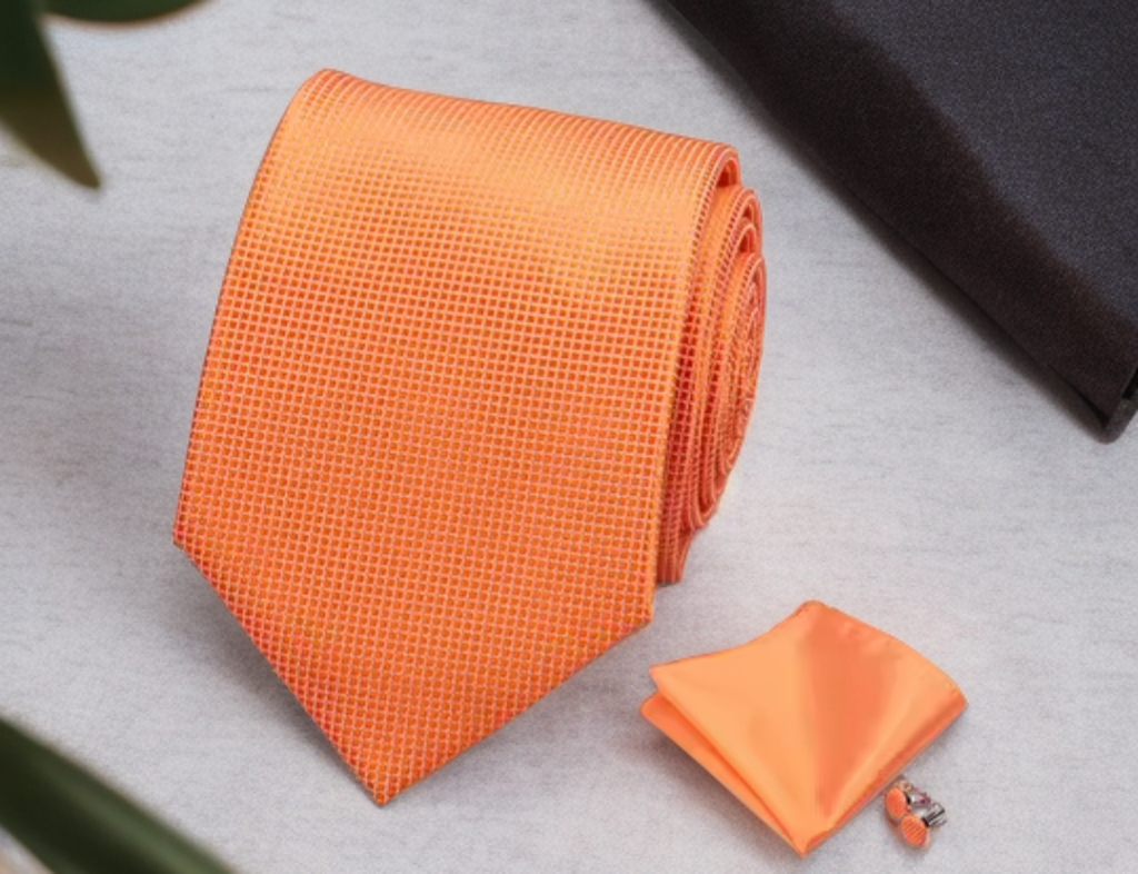 Mens Tie Set in Tangerine