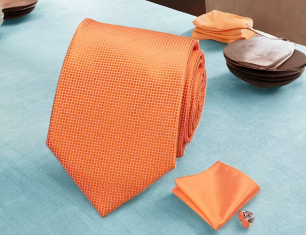 Mens Tie Set in Tangerine