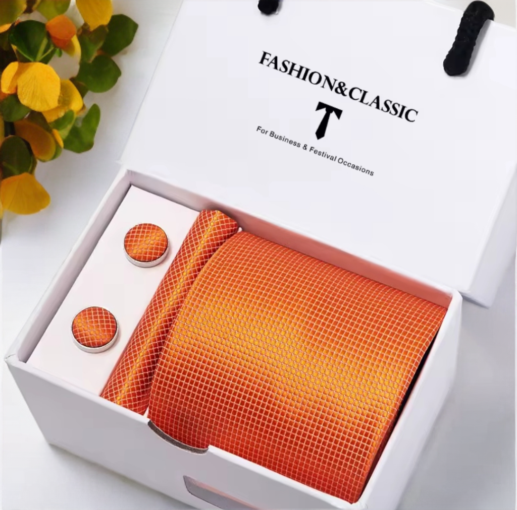 Mens Tie Set in Tangerine