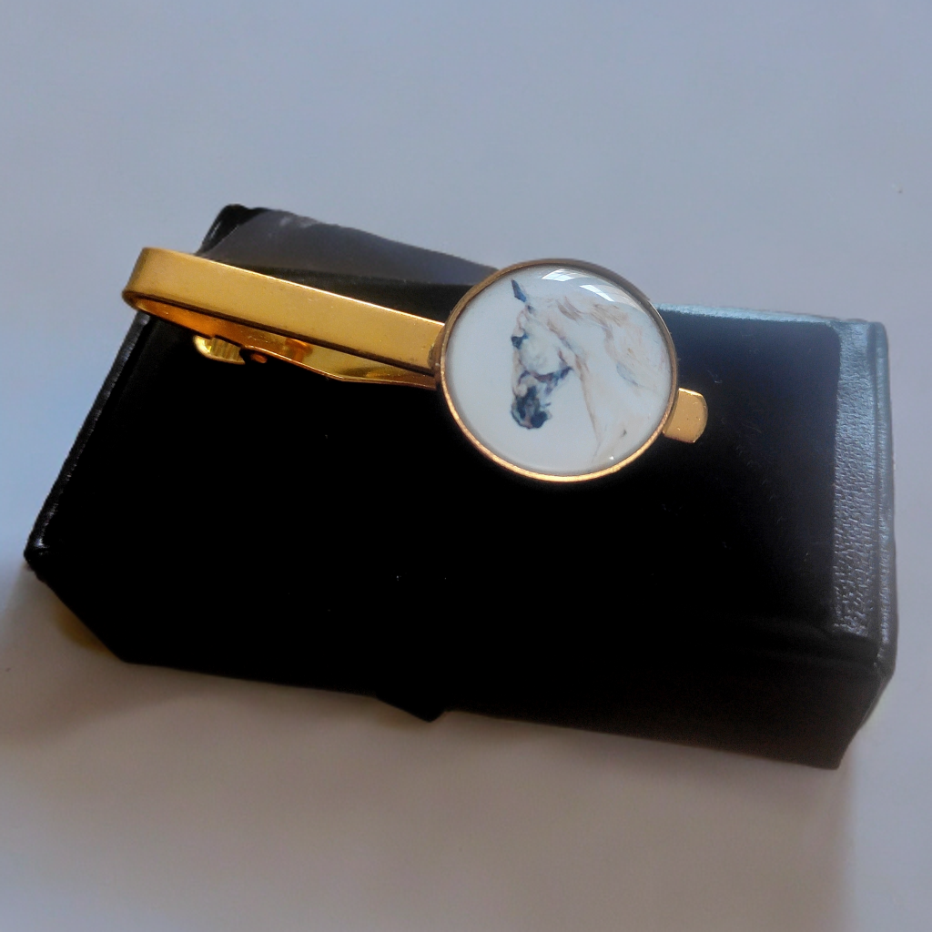 Tie Clip White Stallion Horse Head