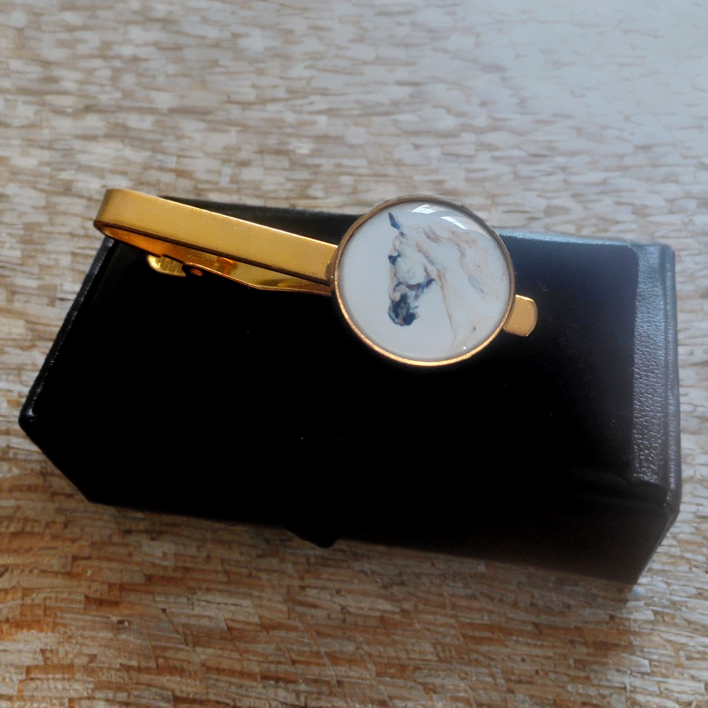 Tie Clip White Stallion Horse Head