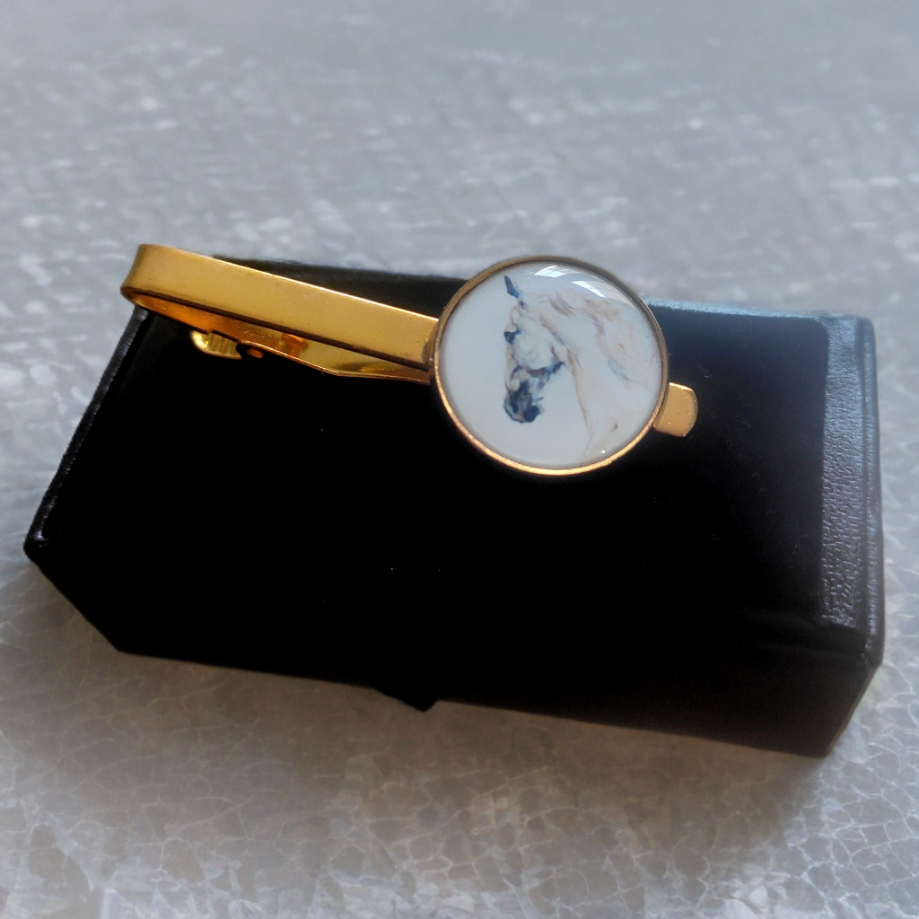 Tie Clip White Stallion Horse Head