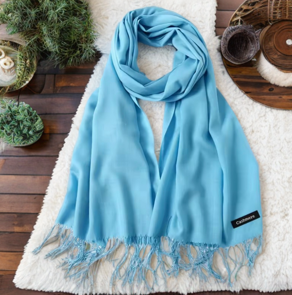 Luxury Sky Blue Cashmere Pashmina Shawl