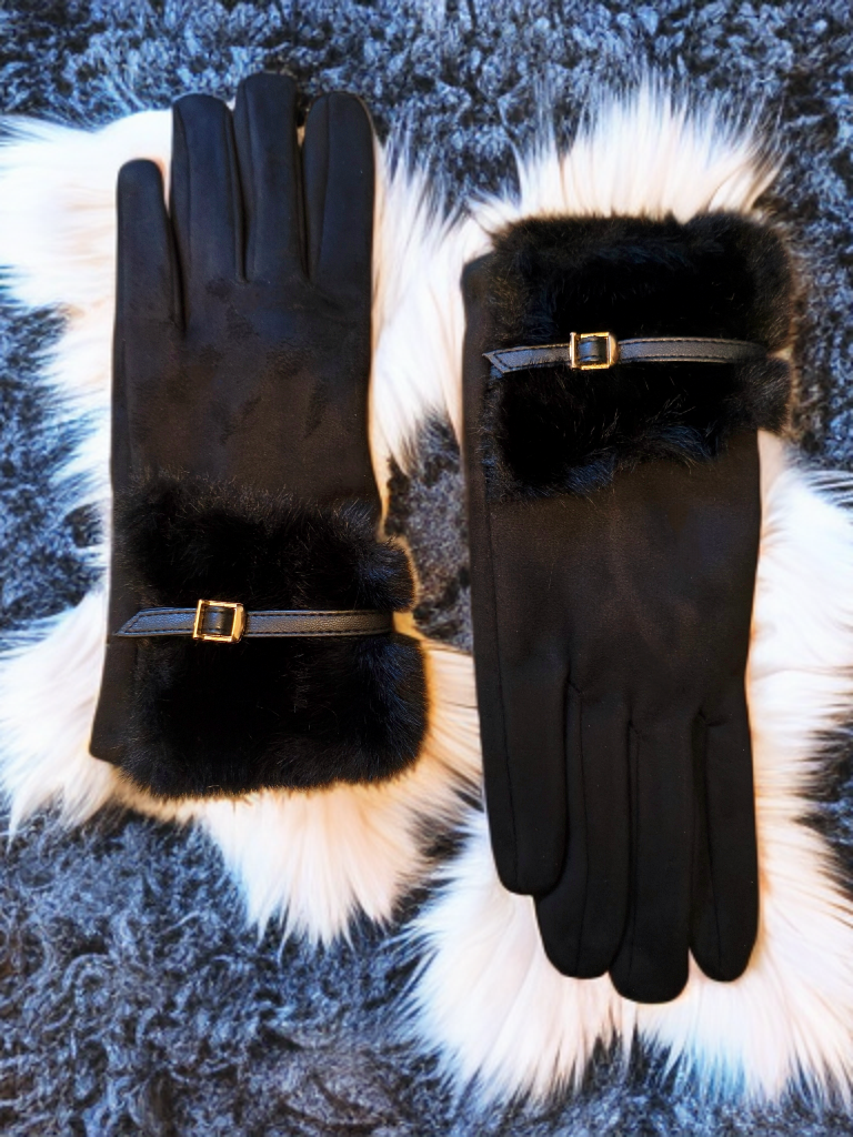 Black Faux fur gloves