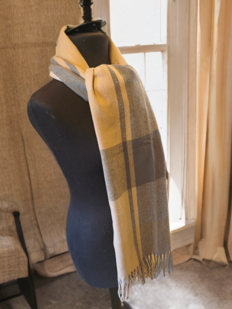 Plaid Pashmina in Muted greys, creams and beige