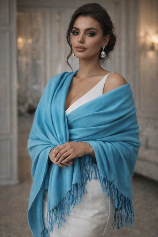 Luxury Sky Blue Cashmere Pashmina Shawl
