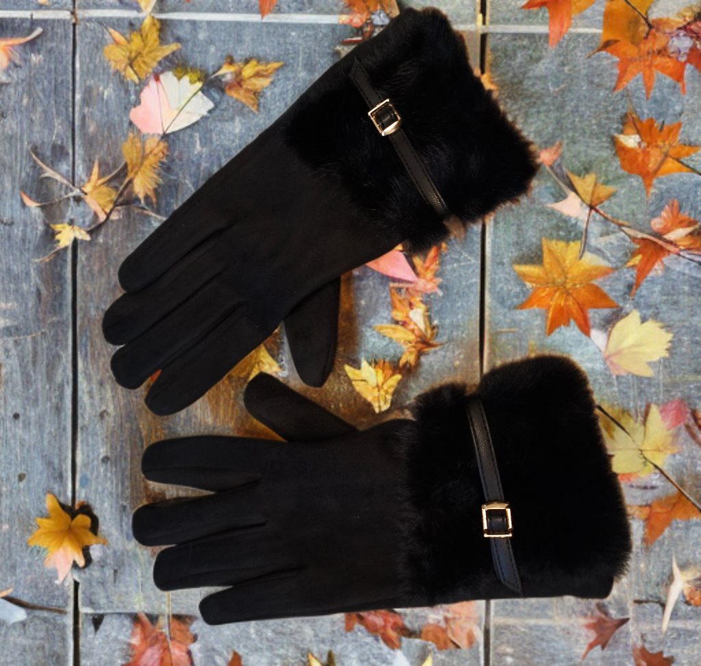 Black Faux fur gloves