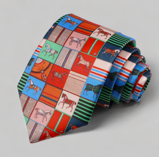Men's Patchwork Horse Print Tie