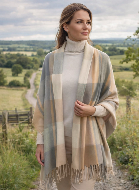Plaid Pashmina in Muted greys, creams and beige