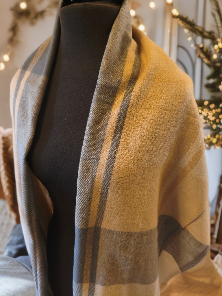 Plaid Pashmina in Muted greys, creams and beige