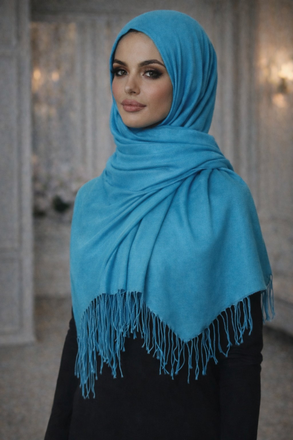 Luxury Sky Blue Cashmere Pashmina Shawl