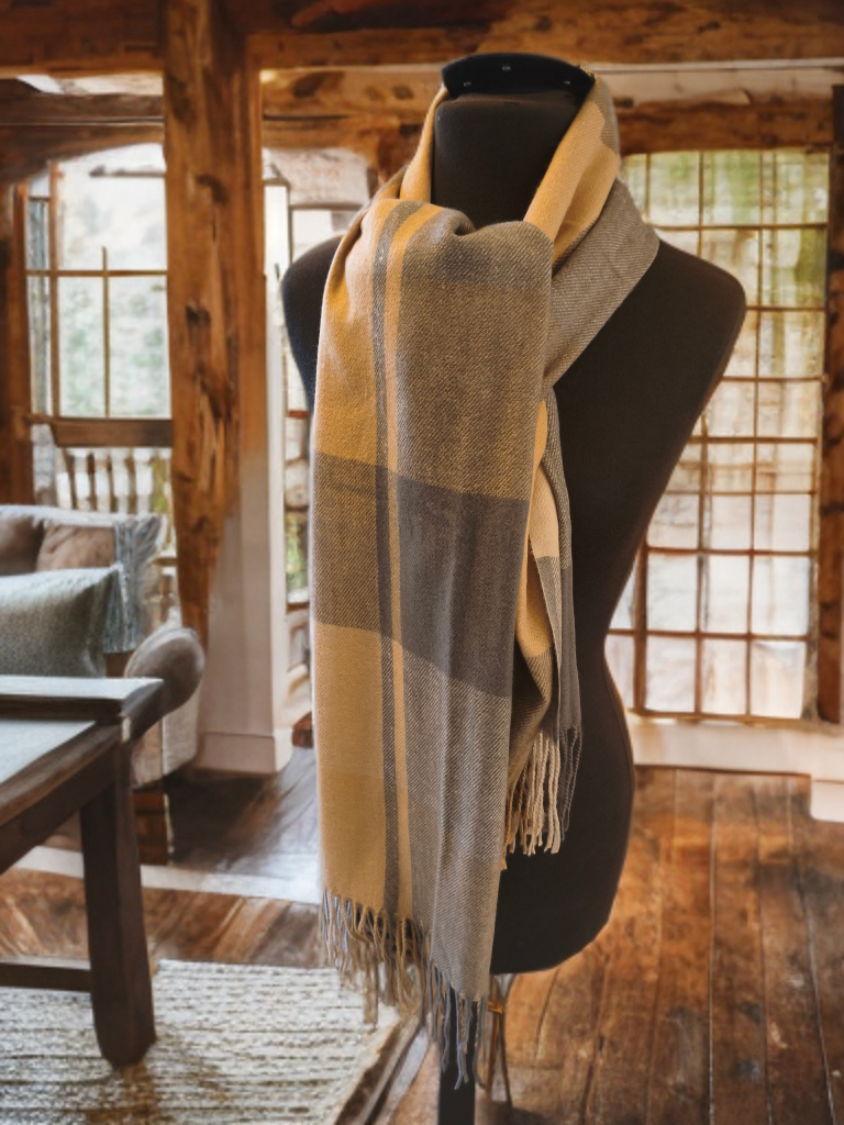 Plaid Pashmina in Muted greys, creams and beige