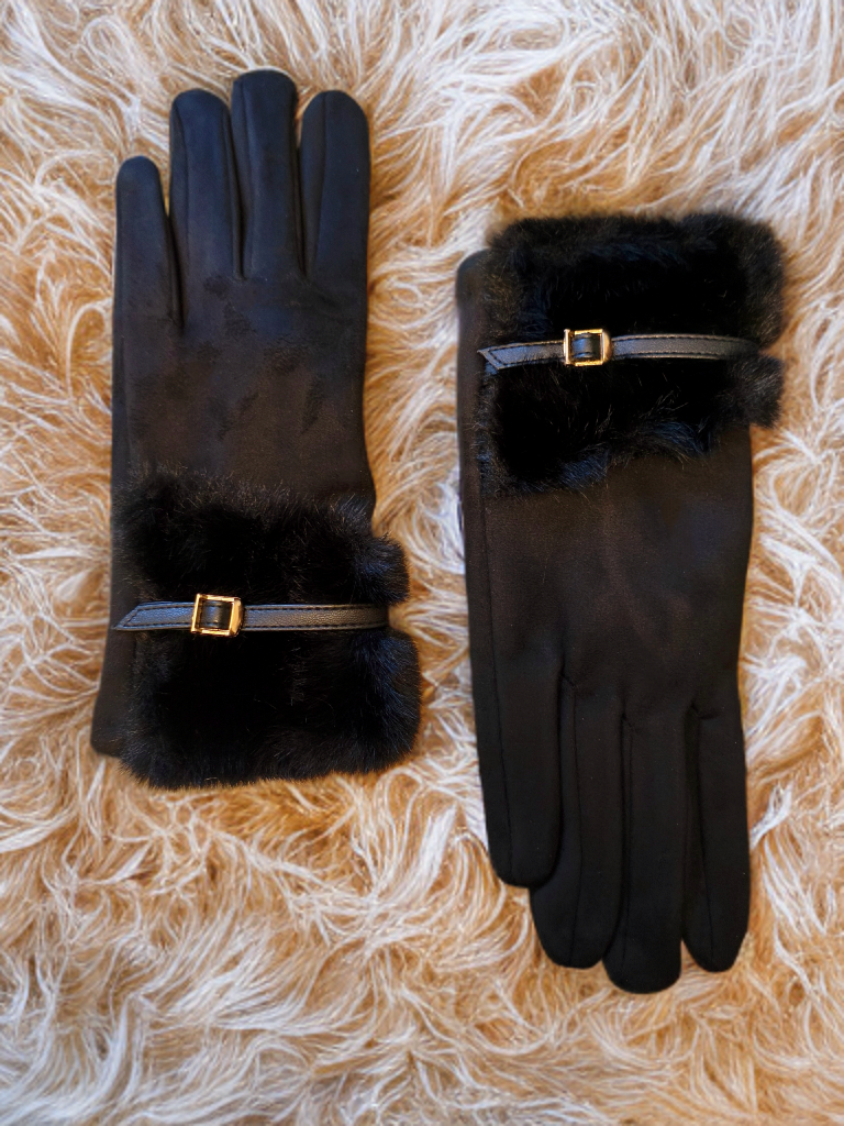 Black Faux fur gloves