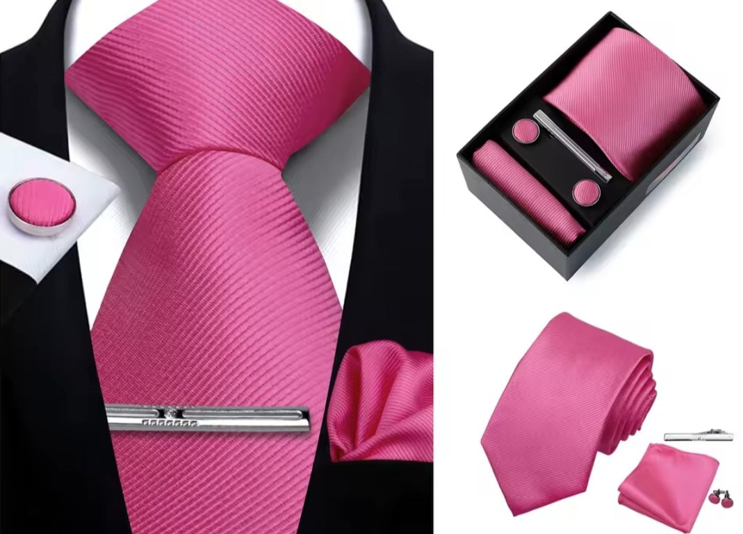 Mens Tie Set in Bright Pink