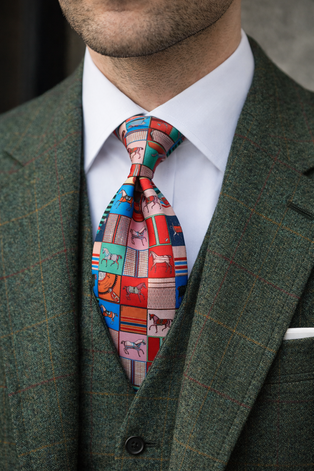 Men's Patchwork Horse Print Tie