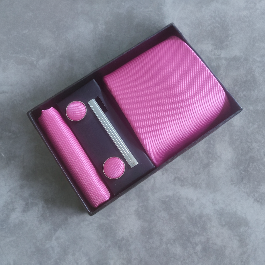 Mens Tie Set in Bright Pink