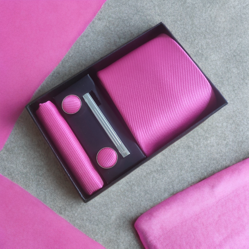 Mens Tie Set in Bright Pink