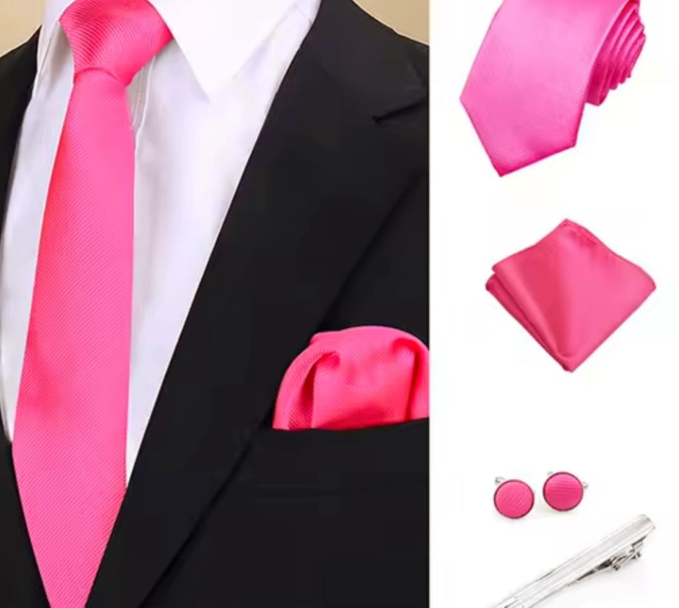 Mens Tie Set in Bright Pink