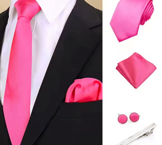 Mens Tie Set in Bright Pink