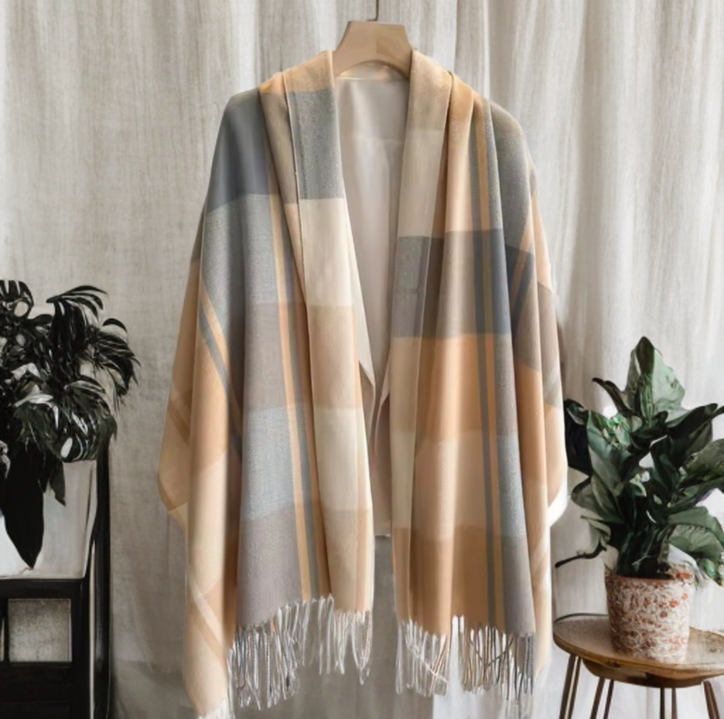 Plaid Pashmina in Muted greys, creams and beige