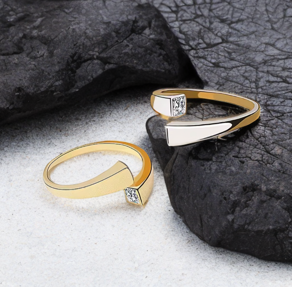 Modern Open Square Crystal Ring - Gold or Silver / Minimalist Statement Jewellery