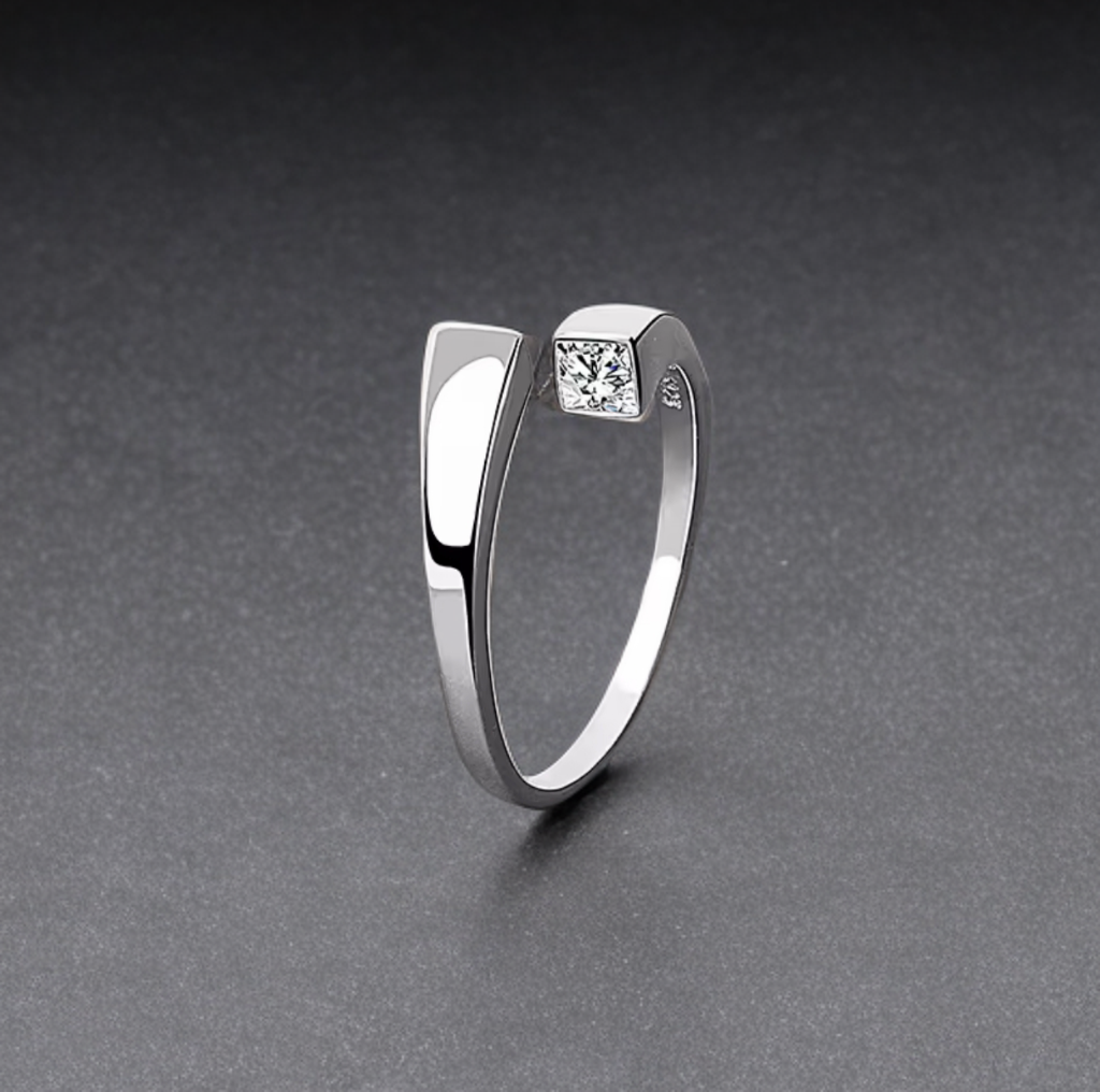 Modern Open Square Crystal Ring - Gold or Silver / Minimalist Statement Jewellery