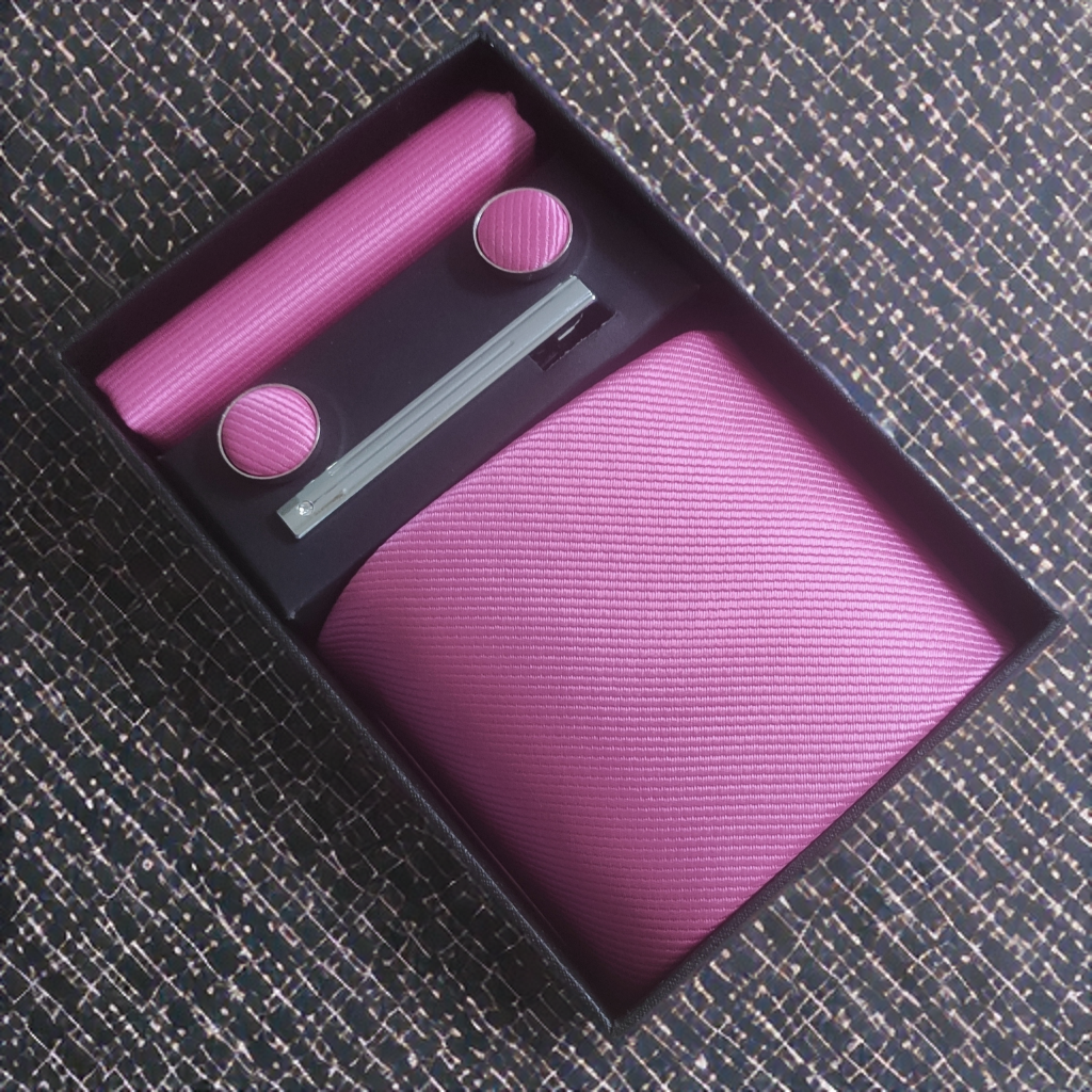 Mens Tie Set in Bright Pink