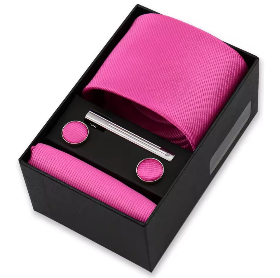 Mens Tie Set in Bright Pink