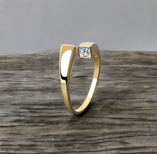 Modern Open Square Crystal Ring - Gold or Silver / Minimalist Statement Jewellery