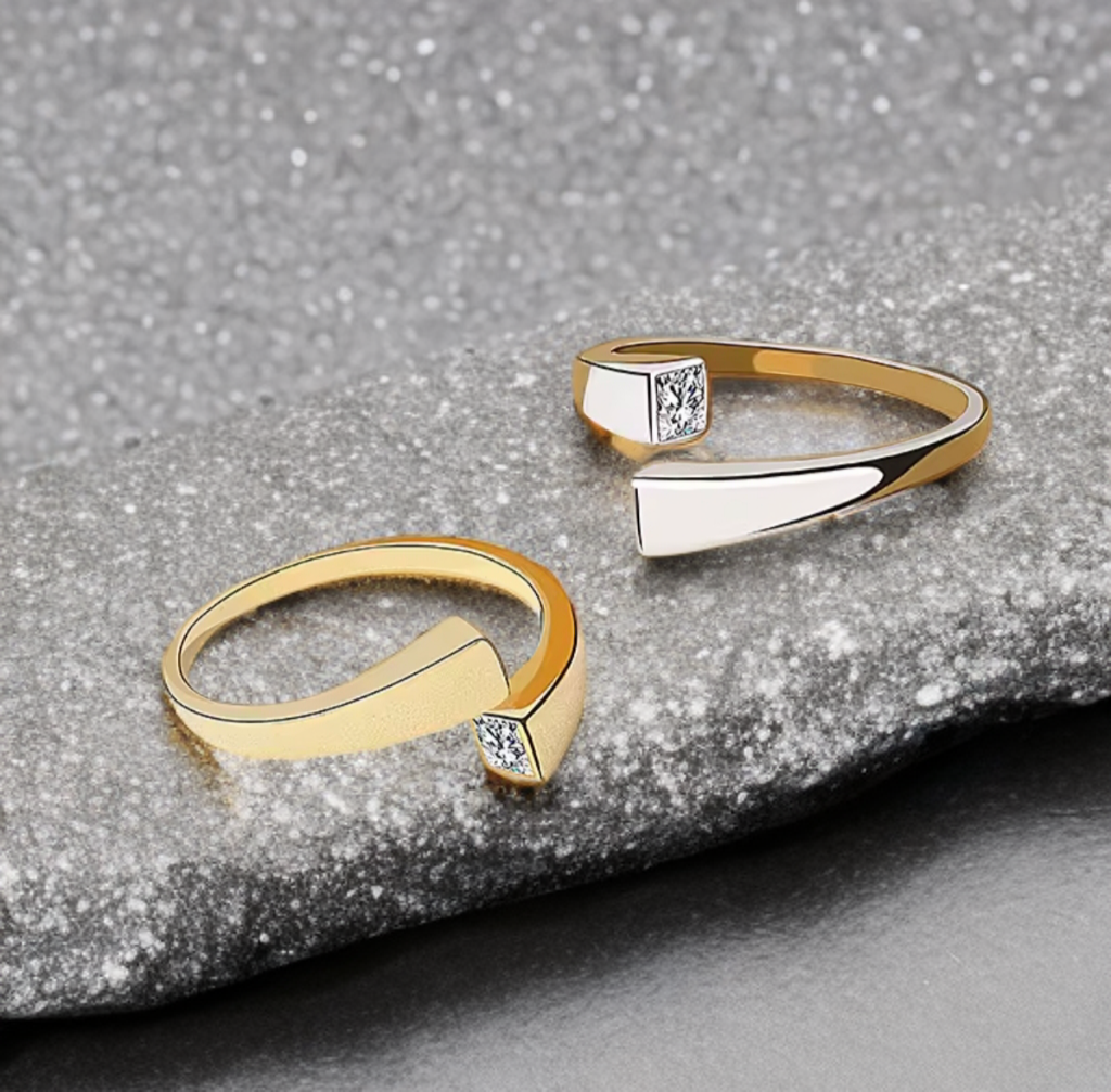 Modern Open Square Crystal Ring - Gold or Silver / Minimalist Statement Jewellery