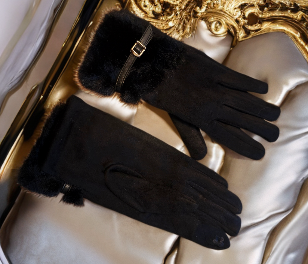 Black Faux fur gloves