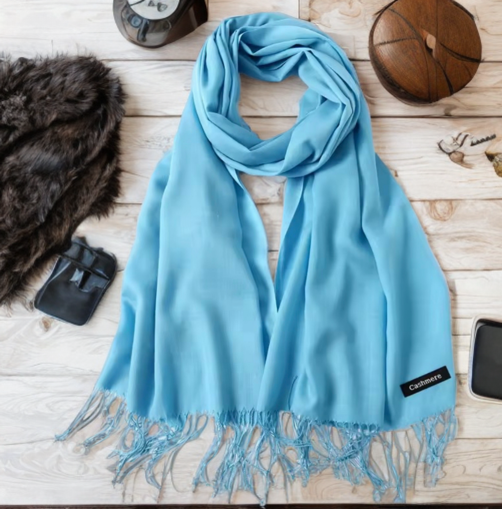 Luxury Sky Blue Cashmere Pashmina Shawl