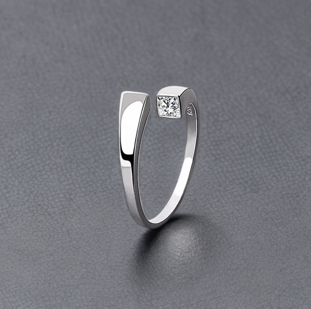 Modern Open Square Crystal Ring - Gold or Silver / Minimalist Statement Jewellery