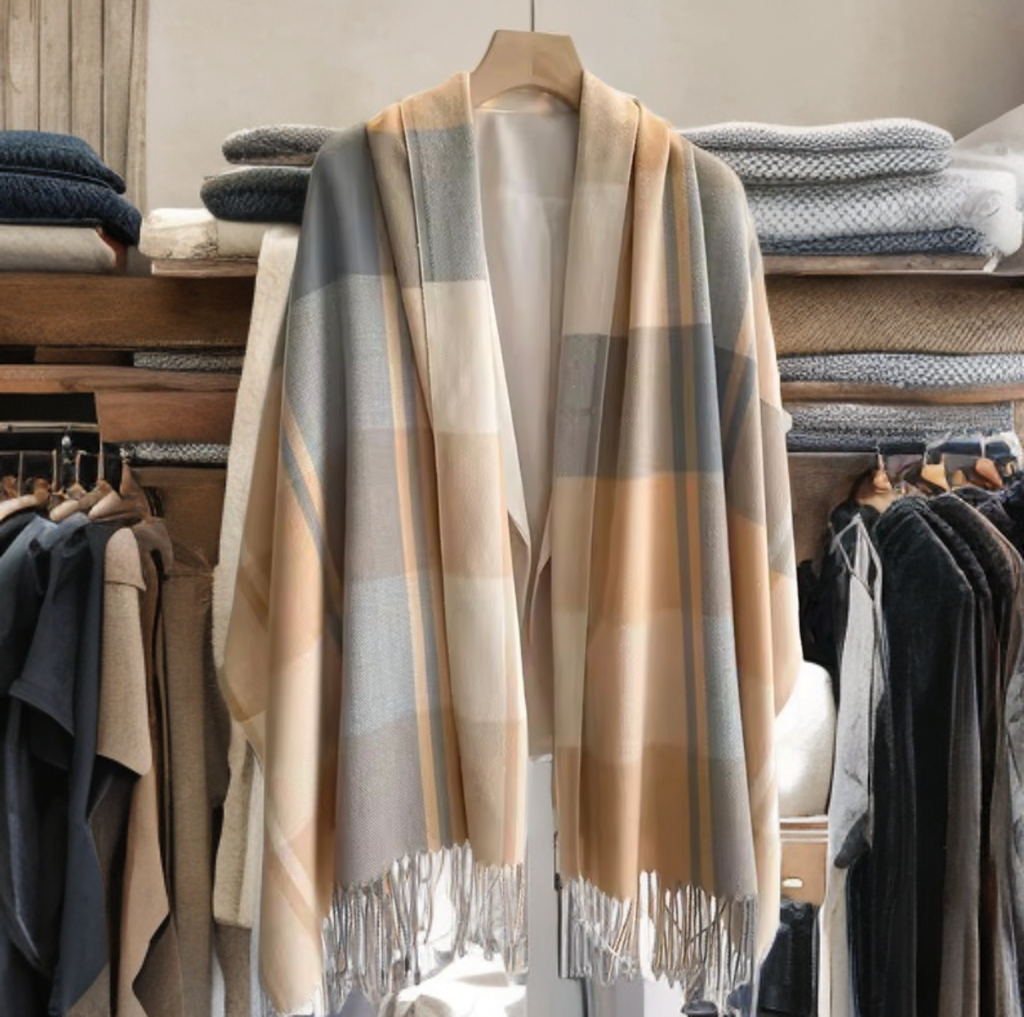 Plaid Pashmina in Muted greys, creams and beige