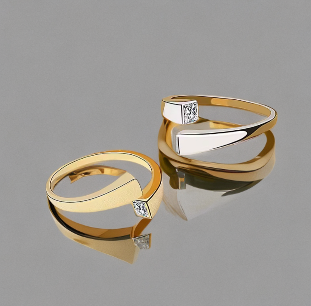 Modern Open Square Crystal Ring - Gold or Silver / Minimalist Statement Jewellery