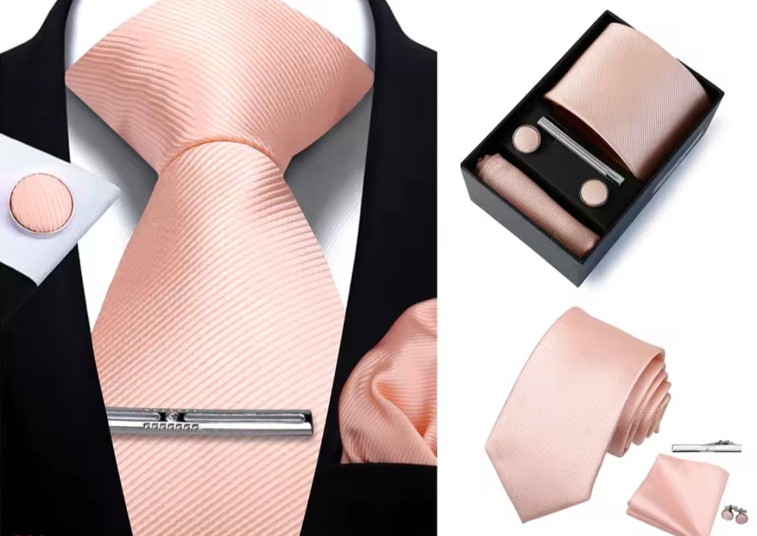 Men's Tie Set in Salmon Pink